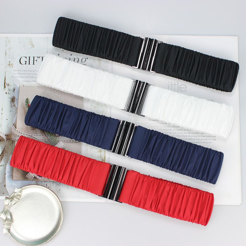 Fashion Navy Blue Fabric Pleated Wide Belt,Wide belts