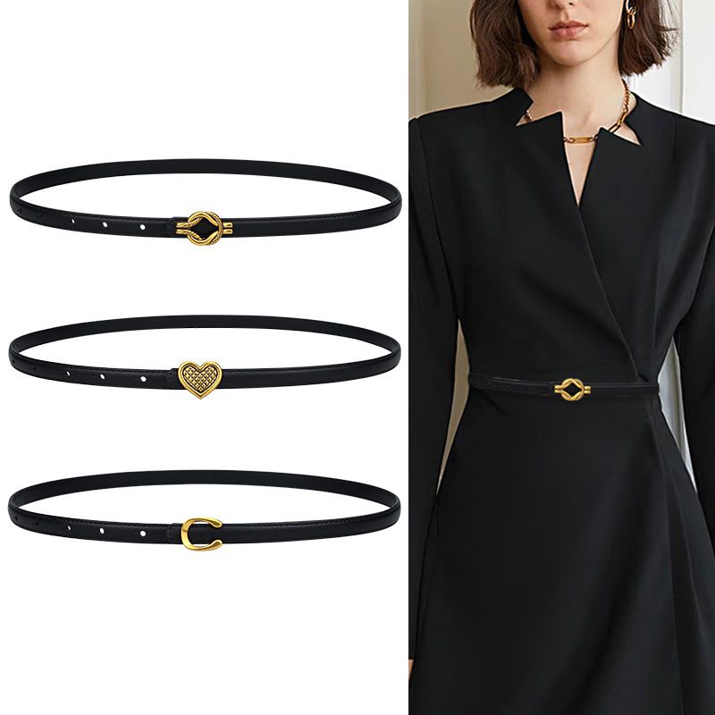 Fashion Maple Leaf Style (black) Thin Belt With Metal Leaf Buckle,Thin belts