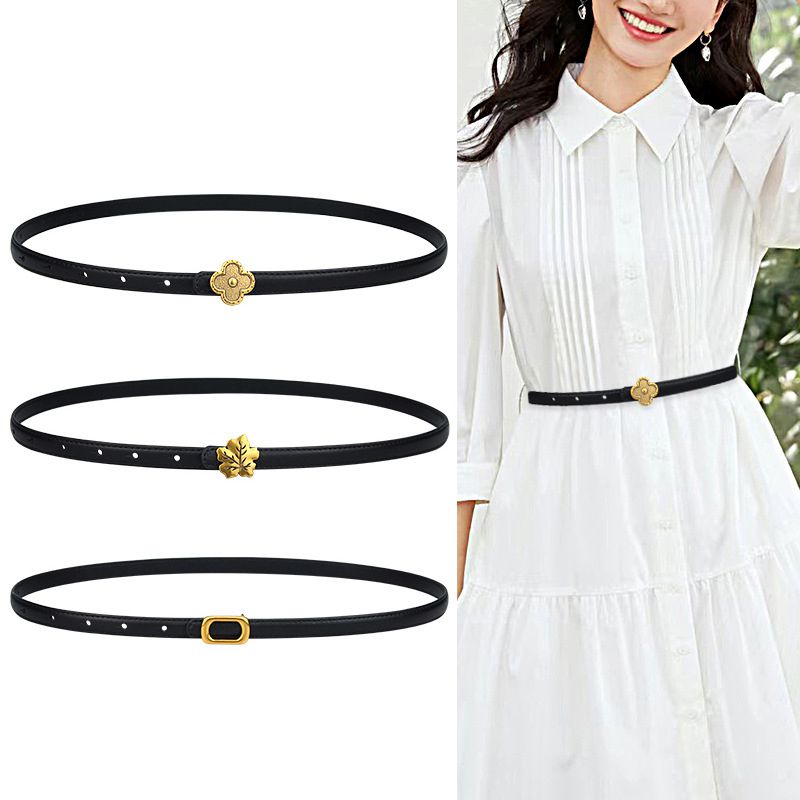 Fashion French Simple Style (black) Thin Belt With Metal Buckle,Thin belts