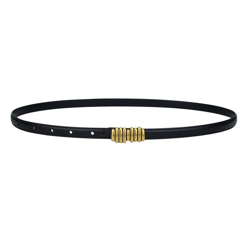 Fashion Paris Hand-in-hand Model (black) Thin Belt With Metal Buckle,Thin belts