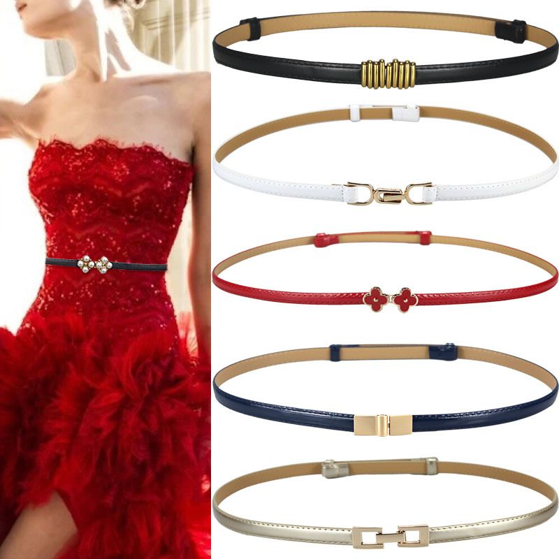 Fashion Hollow Literary Style Camel Thin Belt With Metal Buckle,Thin belts