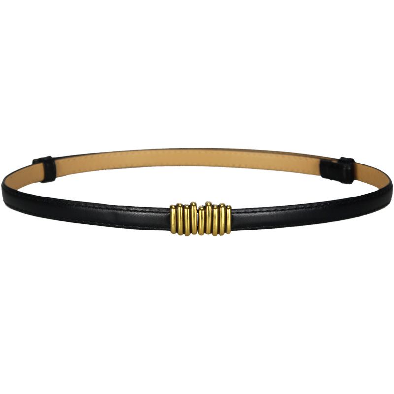 Fashion Long Gold Buckle Black Thin Belt With Metal Buckle,Thin belts