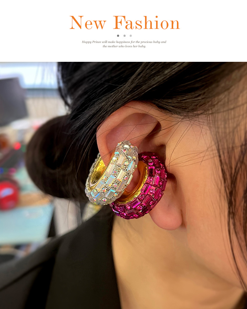 Fashion Leather Pink Alloy Diamond Round Ear Cuff,Clip & Cuff Earrings