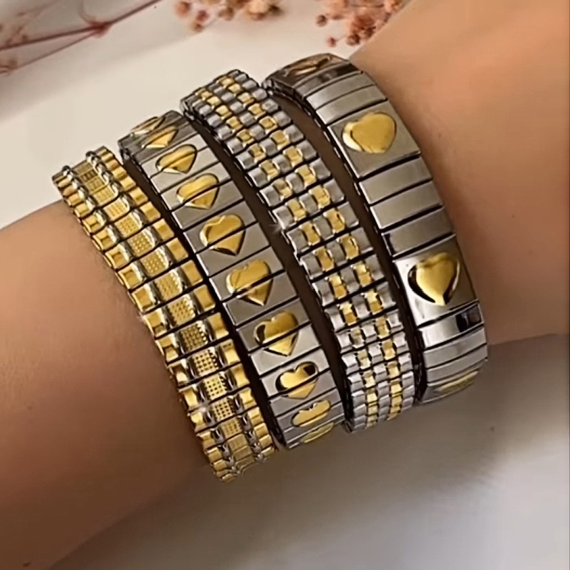 Fashion Golden 3 Titanium Steel Colorblock Geometric Stretch Bracelet,Bracelets