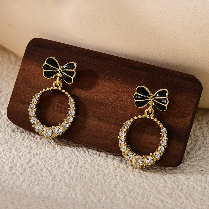 Fashion Gold Alloy Diamond Bow Earrings,Drop Earrings