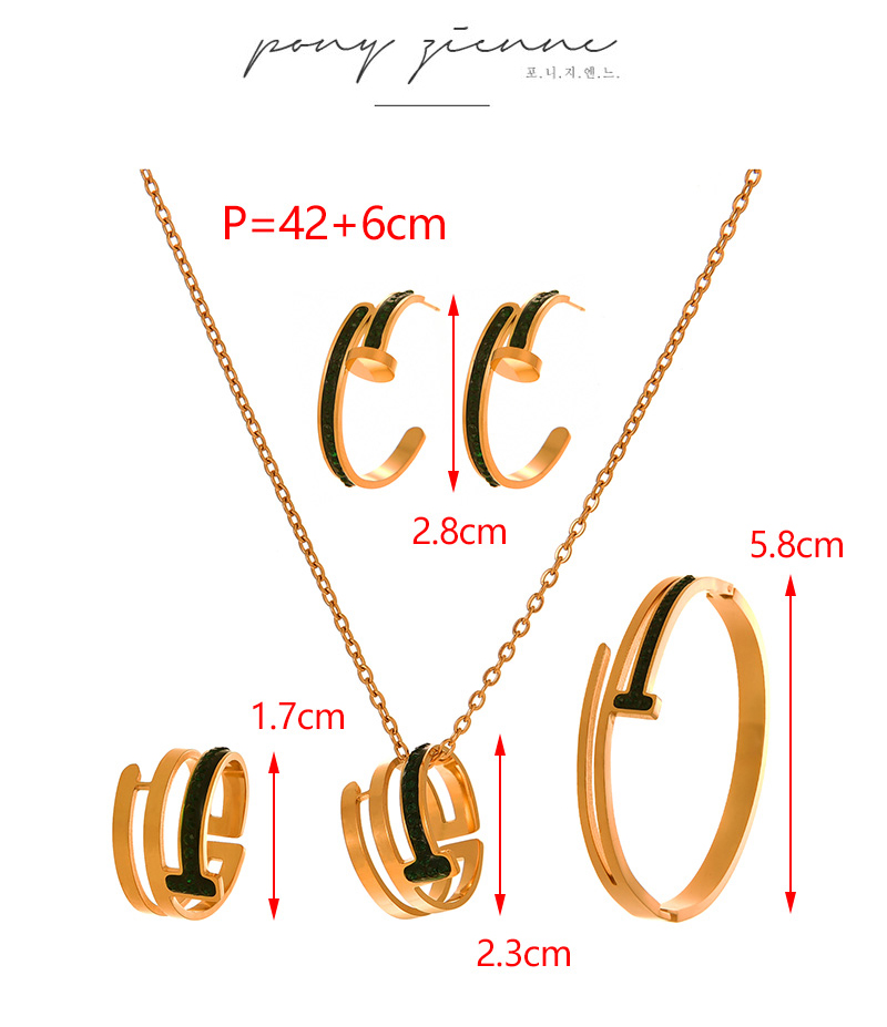 Fashion Dark Green Titanium Steel Inlaid With Zirconium Nails Pendant Necklace Earrings Ring Bracelet 5-piece Set,Jewelry Set
