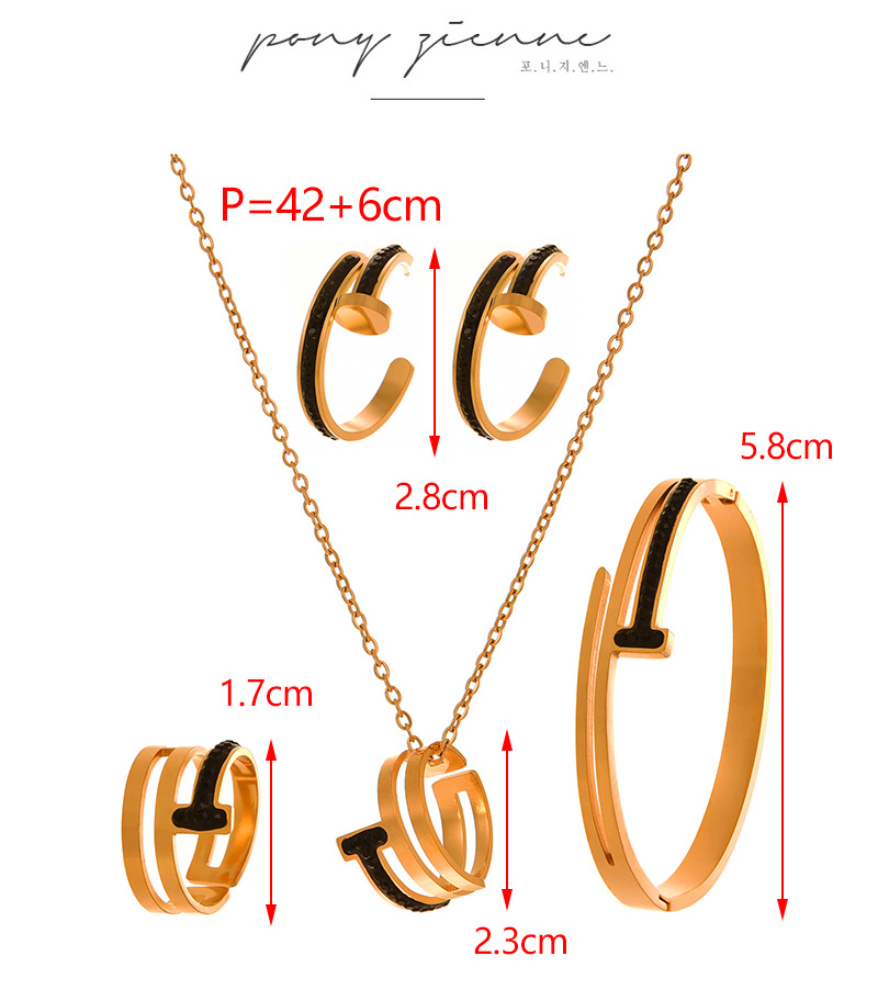 Fashion Black Titanium Steel Inlaid With Zirconium Nails Pendant Necklace Earrings Ring Bracelet 5-piece Set,Jewelry Set