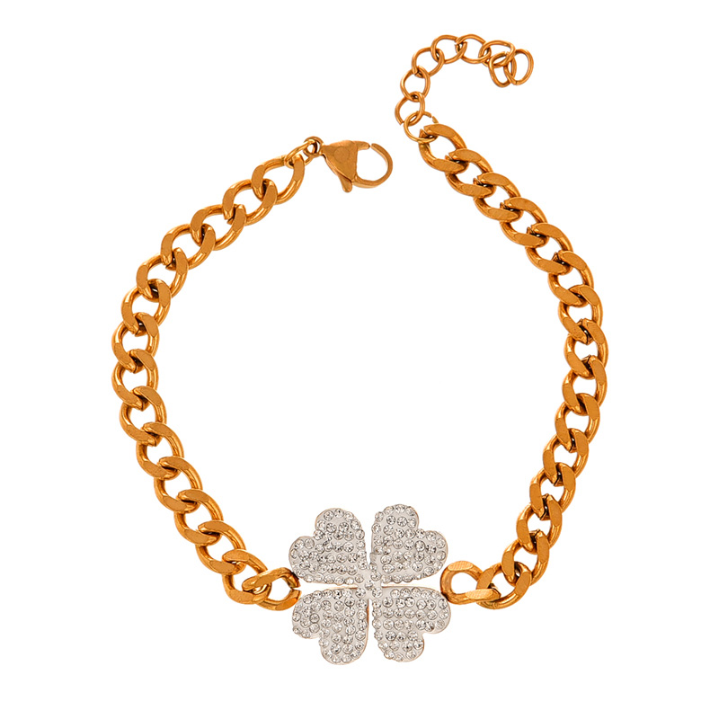 Fashion Gold Titanium Steel Inlaid With Zirconium Flower Pendant Necklace Earrings Ring Bracelet 5-piece Set,Jewelry Set