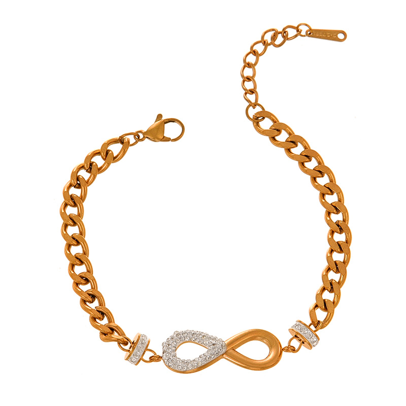 Fashion Gold Titanium Steel Inlaid With Zirconium Number 8 Pendant Necklace Earrings Ring Bracelet 5-piece Set,Jewelry Set