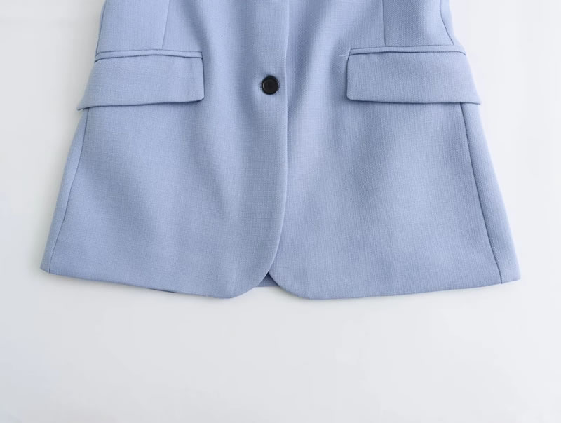 Fashion Blue Polyester Blazer With Lapel Pockets,Suits