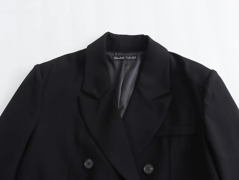 Fashion Black Polyester Double-breasted Blazer,Suits