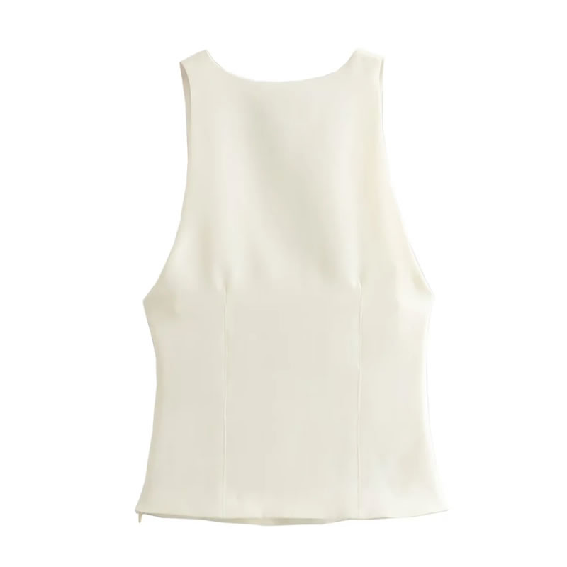 Fashion Off White Polyester V-neck Sleeveless Top,T-shirts