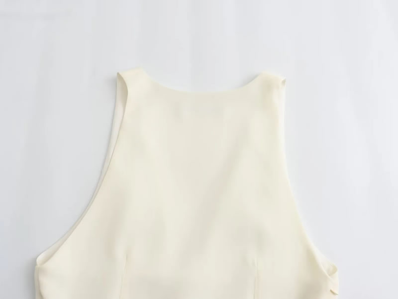 Fashion Off White Polyester V-neck Sleeveless Top,T-shirts