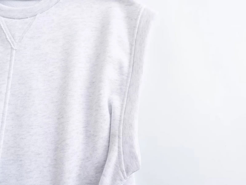 Fashion White Gray Polyester Crew Neck Strappy Top,T-shirts