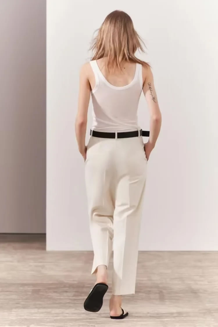 Fashion Khaki Polyester High-waist Pleated Trousers,Pants
