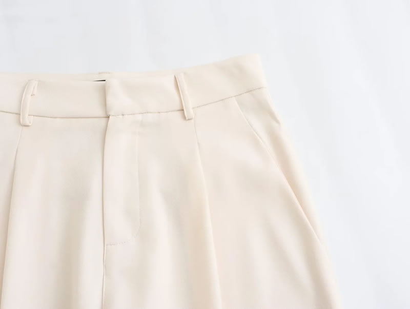 Fashion Khaki Polyester High-waist Pleated Trousers,Pants