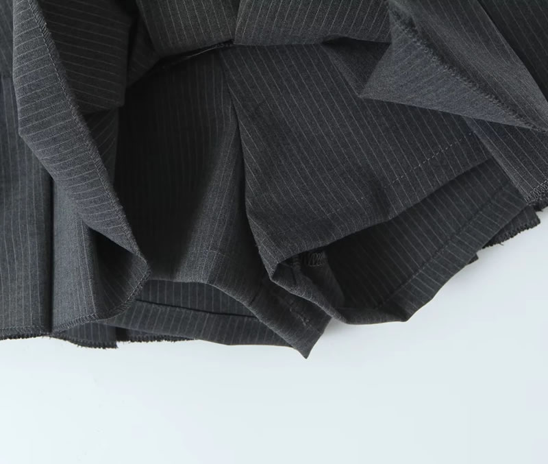 Fashion Grey Polyester Pinstripe Pleated Skirt,Skirts