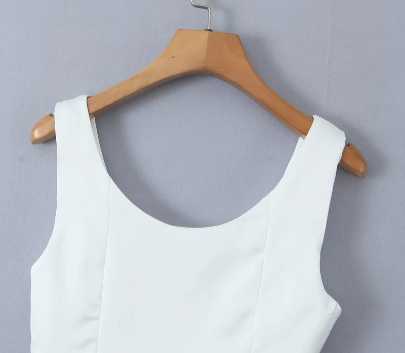 Fashion White Polyester Buttoned Vest,Tank Tops & Camis