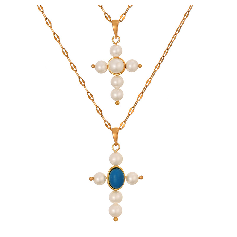Fashion White Titanium Steel Pearl Cross Pendant Necklace,Necklaces