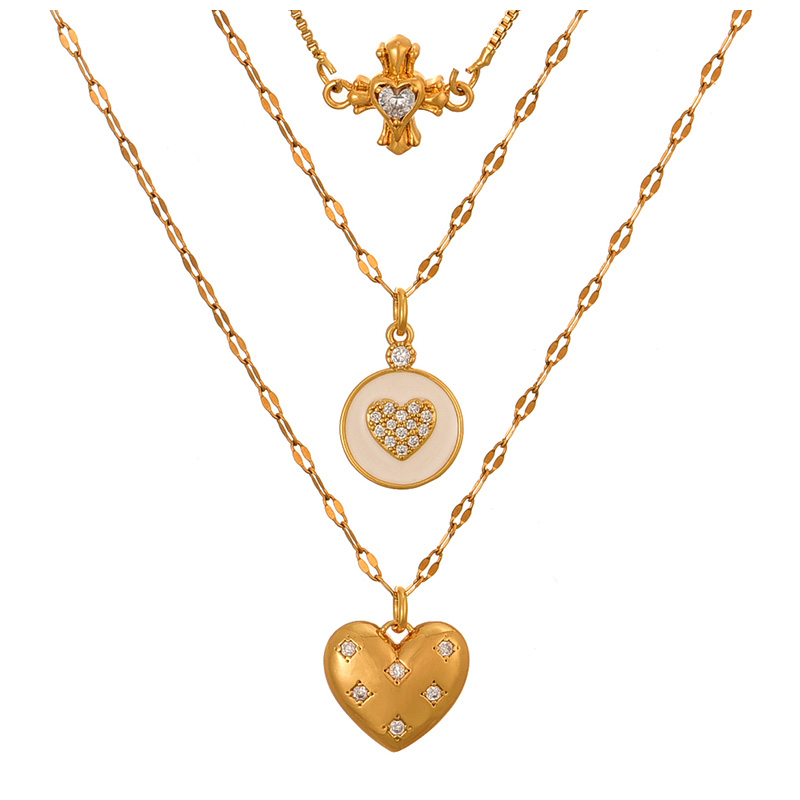 Fashion Silver Titanium Steel Zircon Kro Heart Cross Pendant Necklace,Necklaces