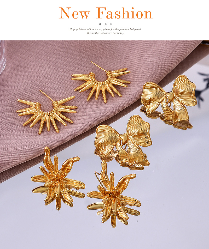 Fashion Golden 1 Copper Heart Bow Stud Earrings,Earrings