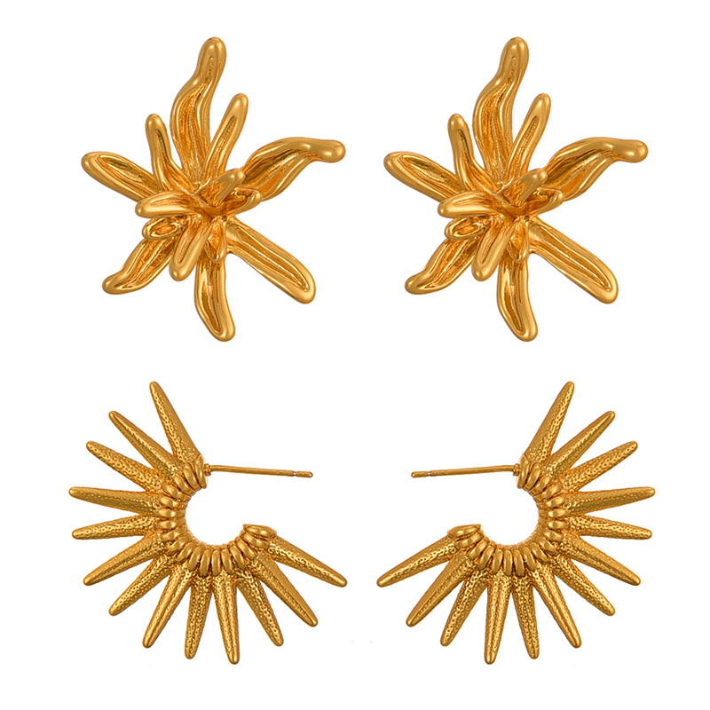 Fashion Golden 2 Copper Irregular Flower Earrings,Earrings