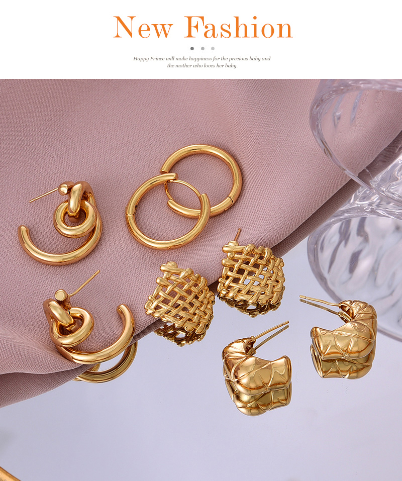 Fashion Golden 4 Copper Geometric Hollow Stud Earrings,Earrings