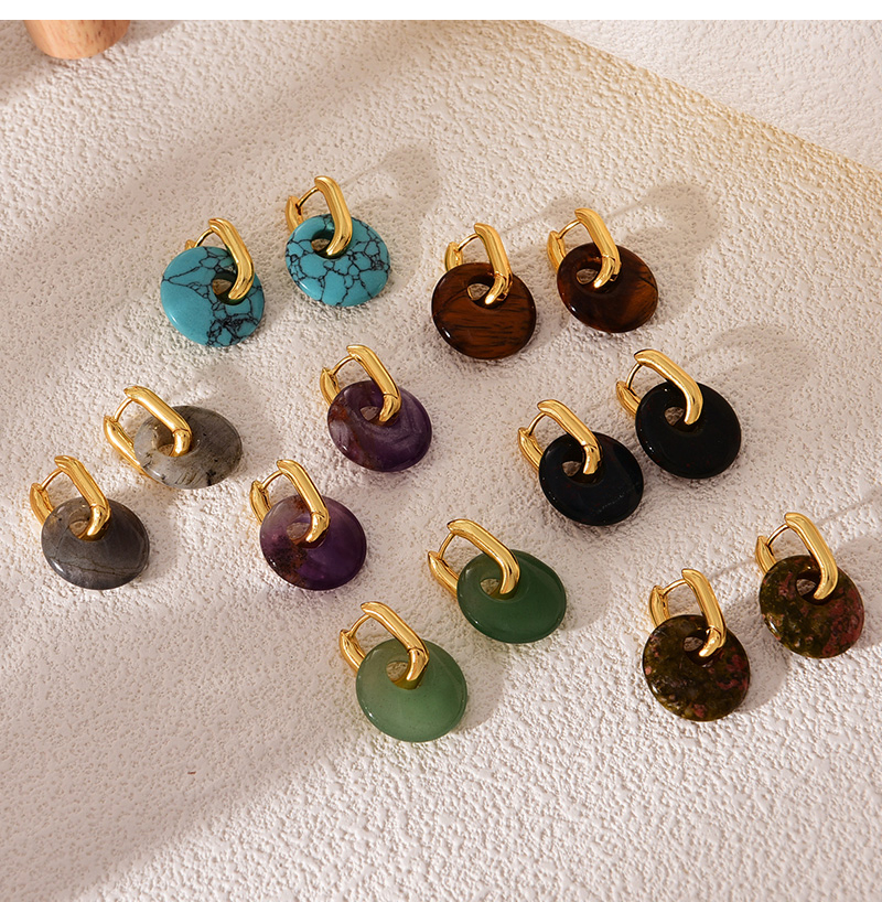 Fashion Color Copper Round Natural Stone Pendant Earrings,Earrings