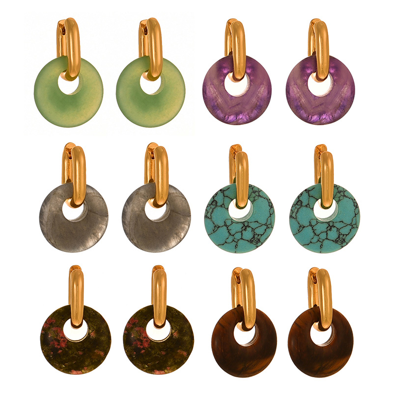 Fashion Color Copper Round Natural Stone Pendant Earrings,Earrings