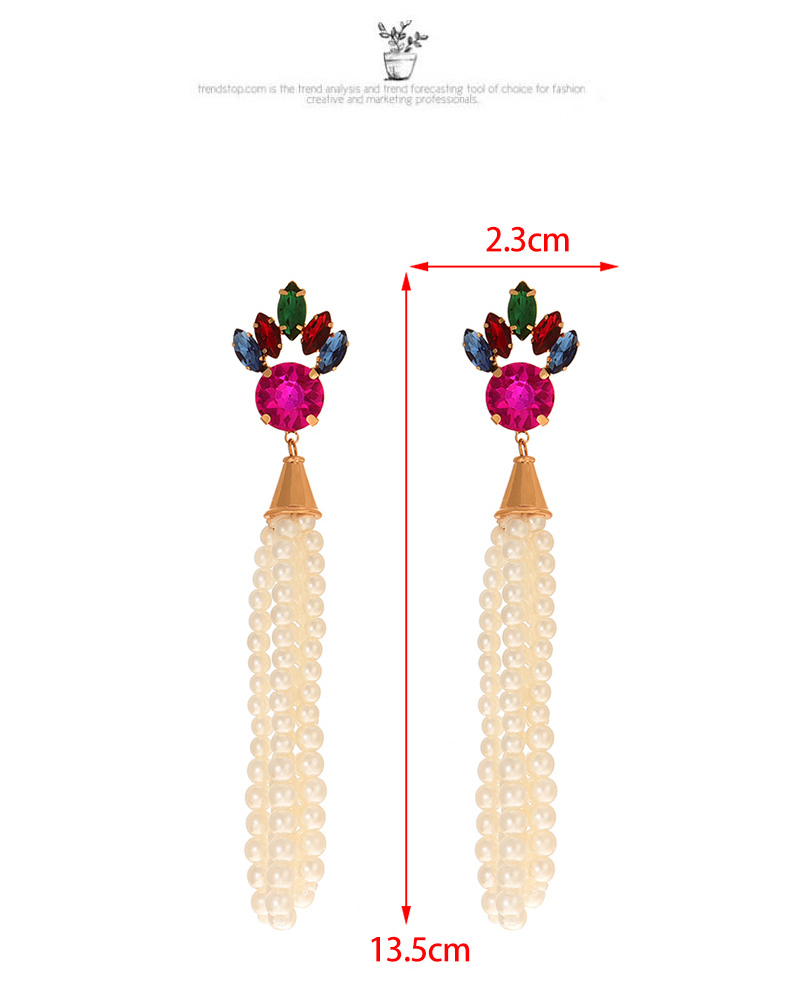 Fashion Leather Pink Alloy Diamond Drop Pendant Pearl Tassel Earrings (Alloy+rhinestone+pearl),Drop Earrings
