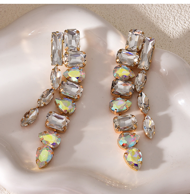 Fashion Ab Color Alloy Diamond Geometric Earrings (Alloy + Rhinestone),Drop Earrings