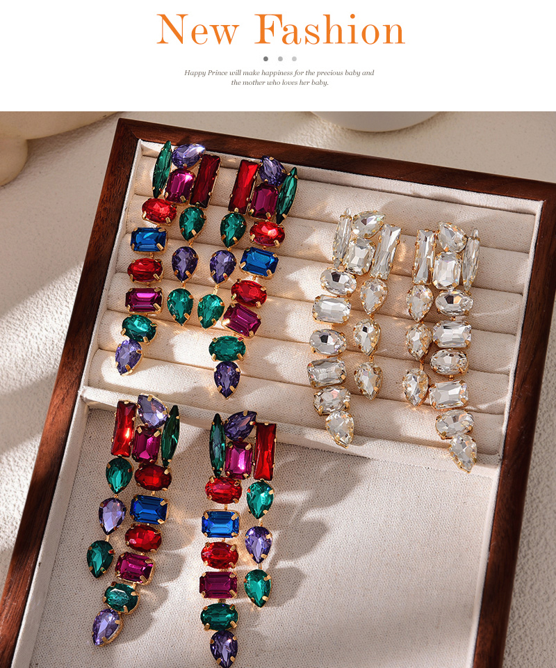 Fashion Color Alloy Diamond Geometric Earrings (Alloy + Rhinestone),Drop Earrings