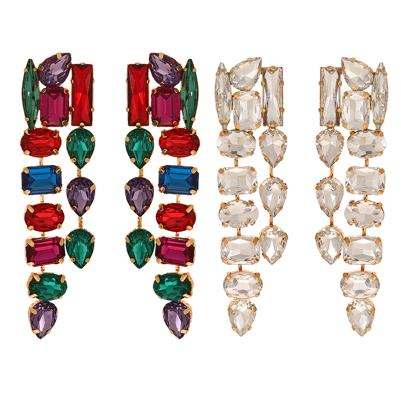 Fashion Color Alloy Diamond Geometric Earrings (Alloy + Rhinestone),Drop Earrings
