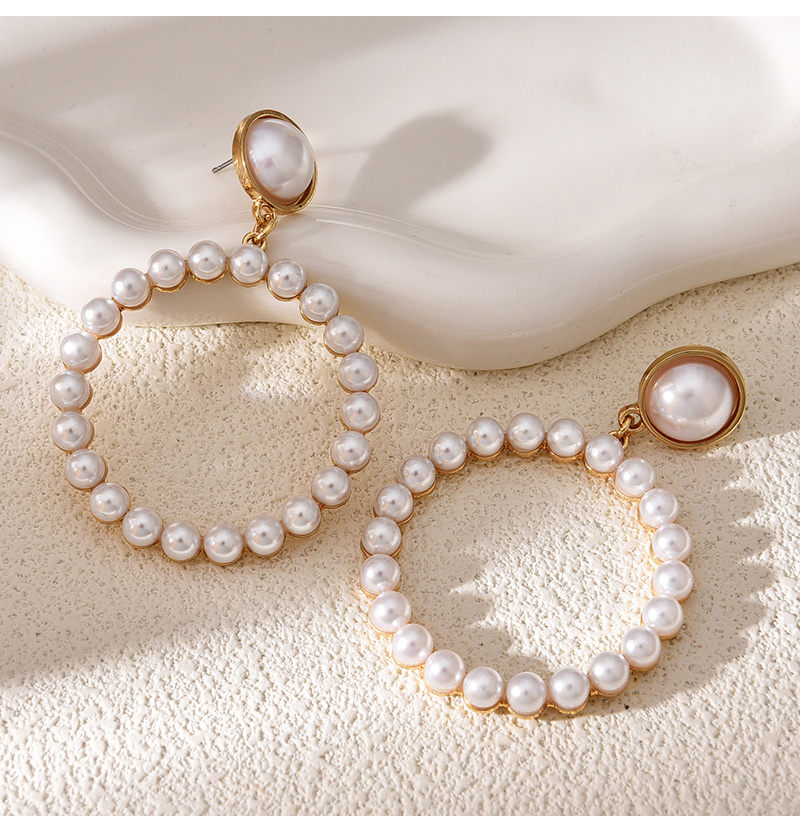 Fashion White Alloy Pearl Pendant Round Earrings (Alloy+pearl),Drop Earrings