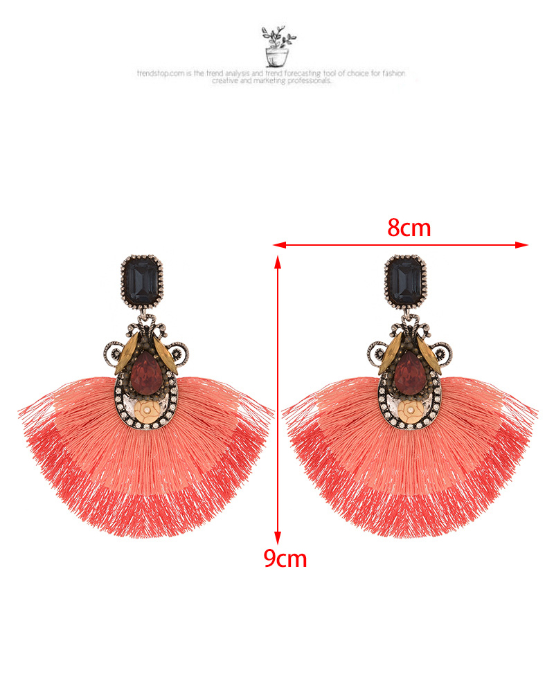 Fashion Purple + Rose Red Alloy Diamond Contrast Color Pendant Tassel Stud Earrings,Stud Earrings