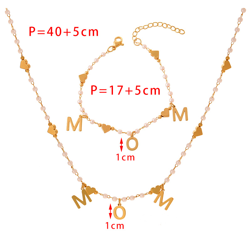 Fashion Golden 2 Copper Letters Mom Love Pendant Pearl Bracelet,Necklaces