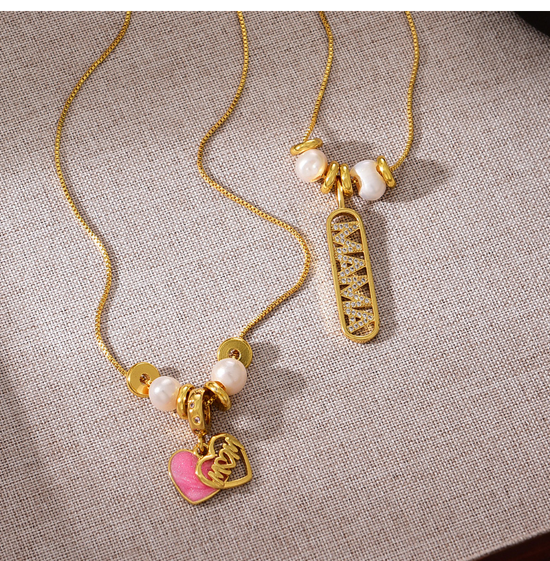 Fashion Golden 2 Copper Inlaid Zircon Letter Mama Pendant Pearl Necklace,Necklaces
