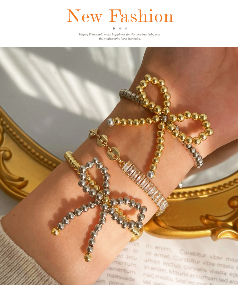 Fashion Gold Copper Beaded Bow Bracelet,Bracelets