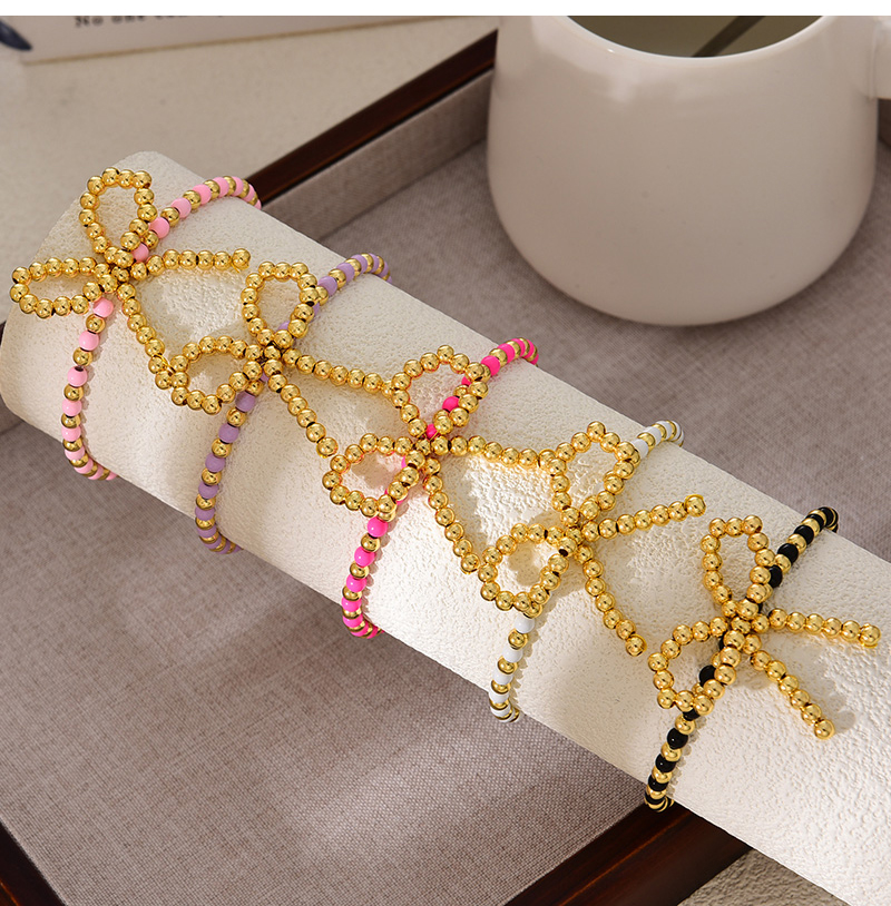 Fashion White Copper Resin Beaded Bow Bracelet,Bracelets