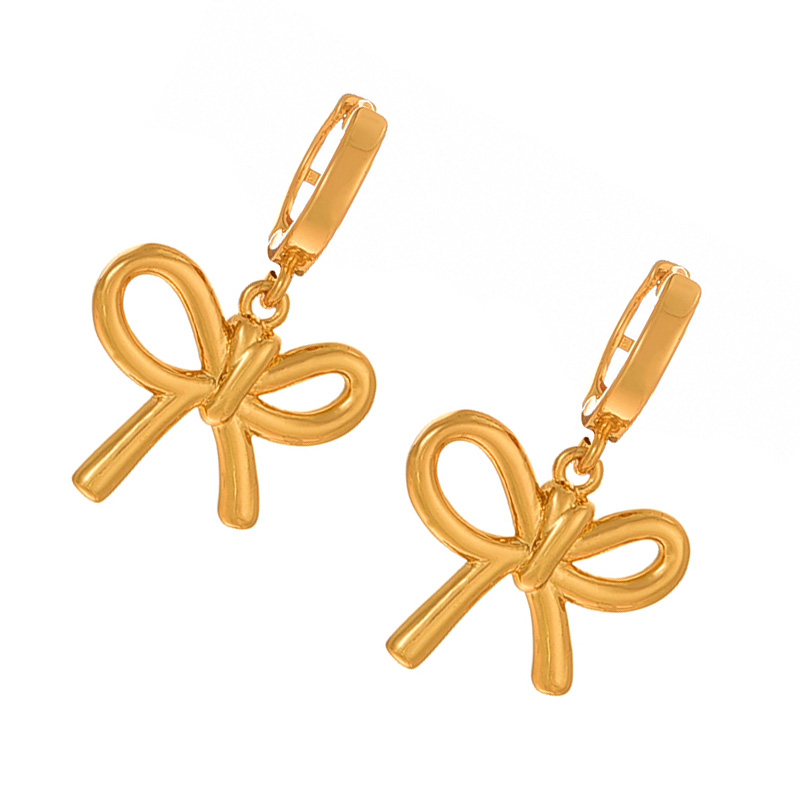 Fashion Golden 2 Copper Bow Pendant Earrings,Earrings