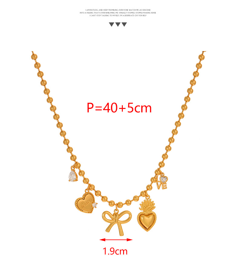 Fashion Golden 2 Copper Inlaid Zircon Heart Bow Bear Pendant Bead Necklace (4mm),Necklaces