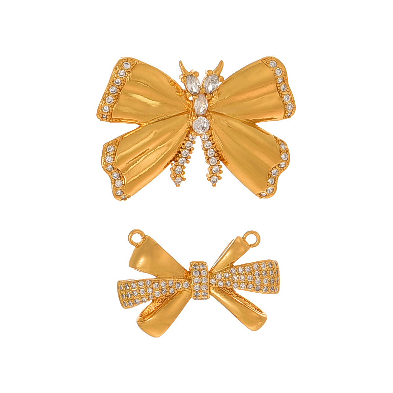 Fashion Golden 2 Copper Inlaid Zircon Bow Accessories,Jewelry Findings & Components