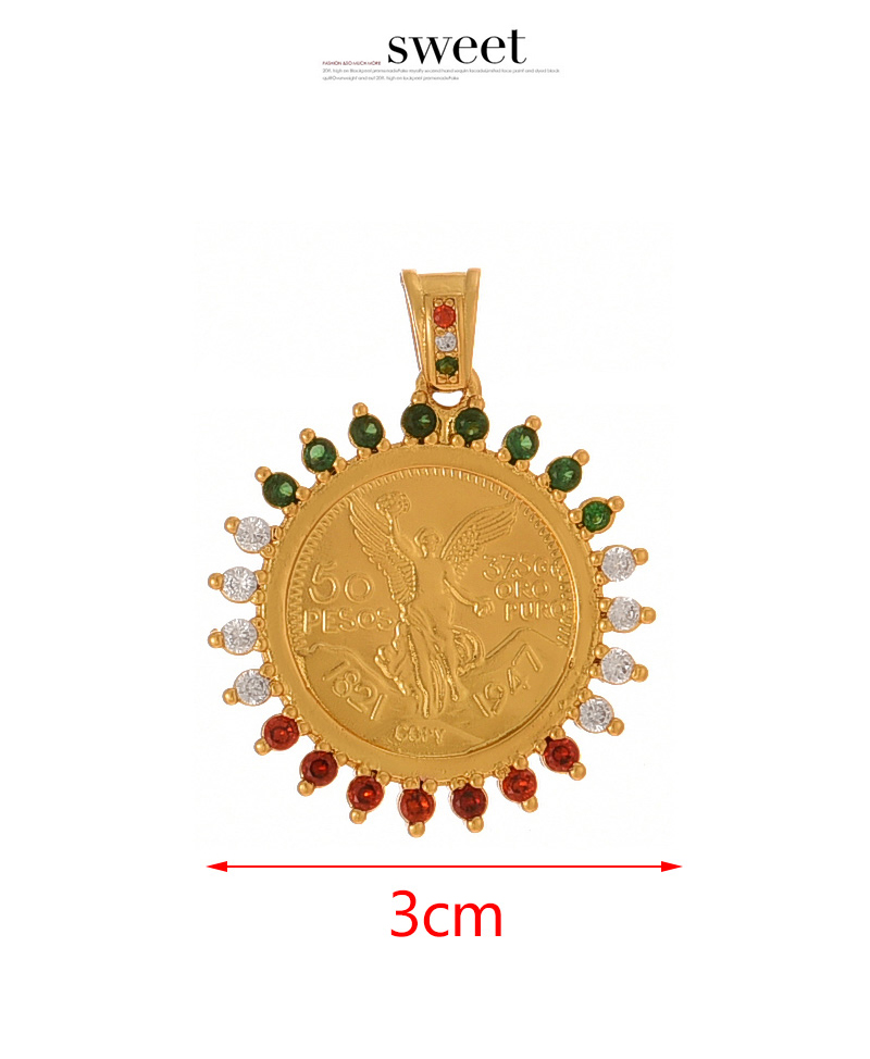Fashion Golden 1 Copper Inlaid Zirconia Double Sided Coin Pendant Accessory,Jewelry Findings & Components