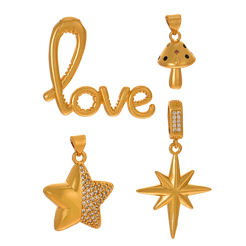 Fashion Golden 4 Copper Inlaid Zircon Five-pointed Star Pendant Accessories,Jewelry Findings & Components