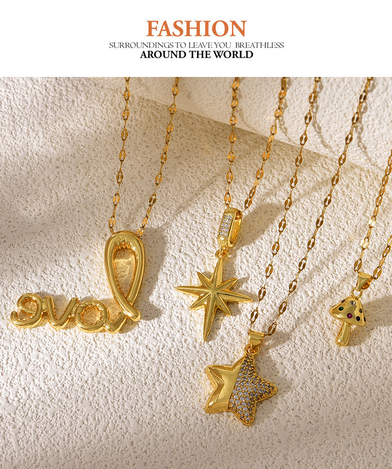 Fashion Golden 4 Titanium Steel Inlaid Zirconium Five-pointed Star Pendant Necklace,Necklaces