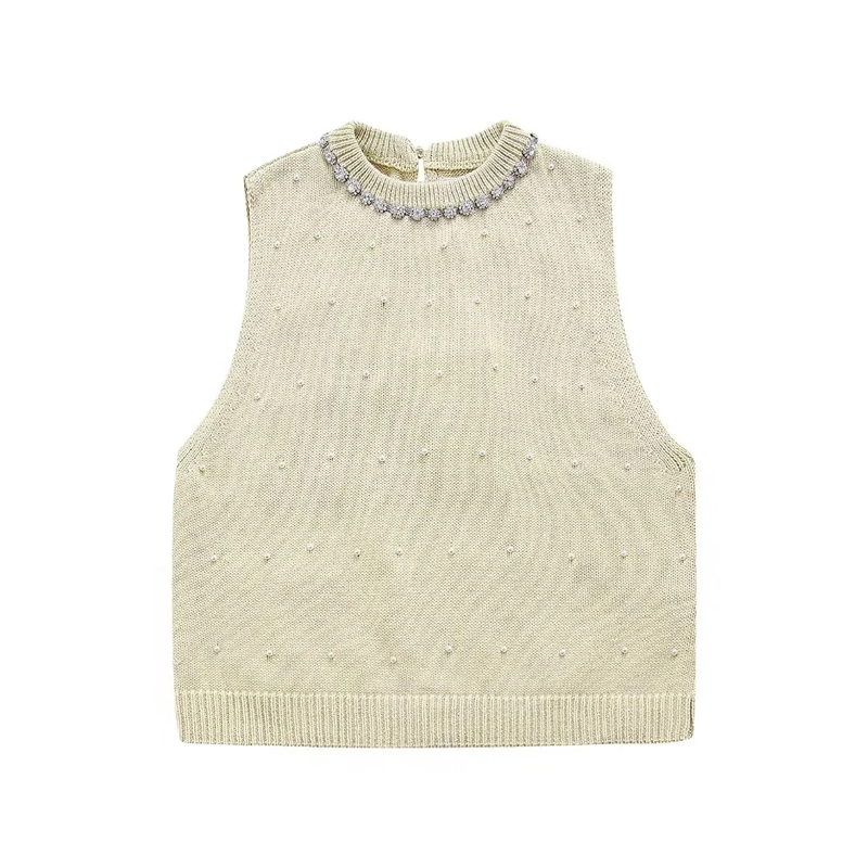 Fashion Yellow Polyester Jewelry-embellished Knit Top,Sweater