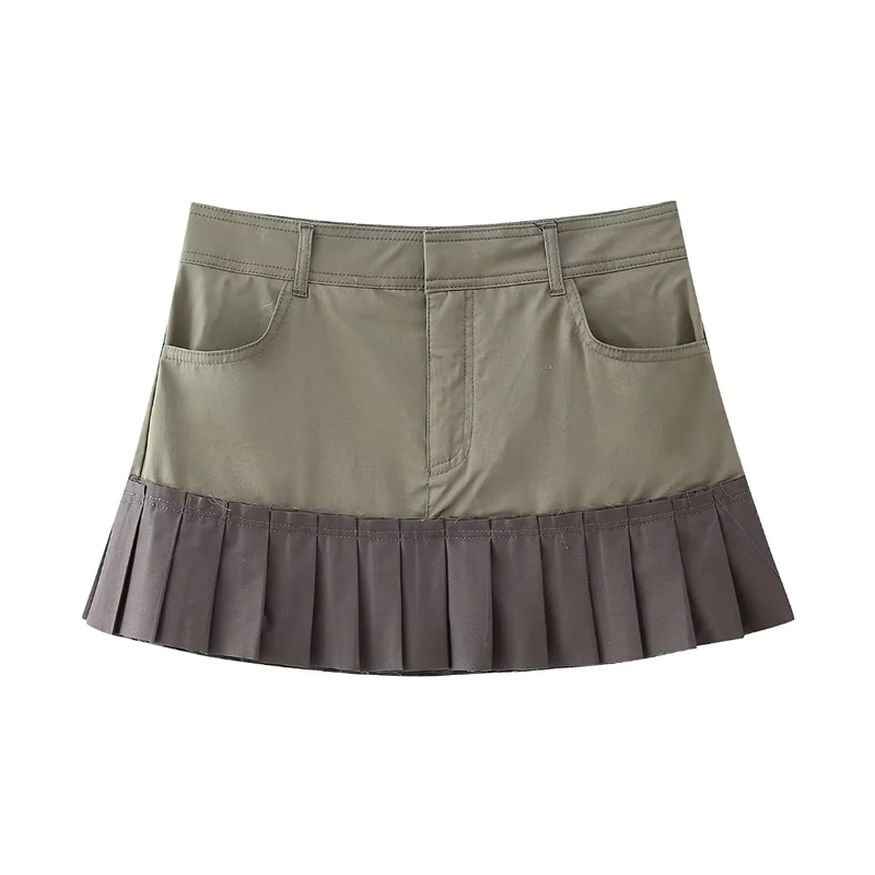 Fashion Green Patchwork Wide Pleated Skirt,Skirts