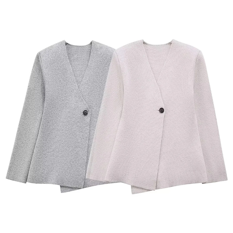 Fashion Gray Pink Polyester-blend Knitted Blazer,Suits