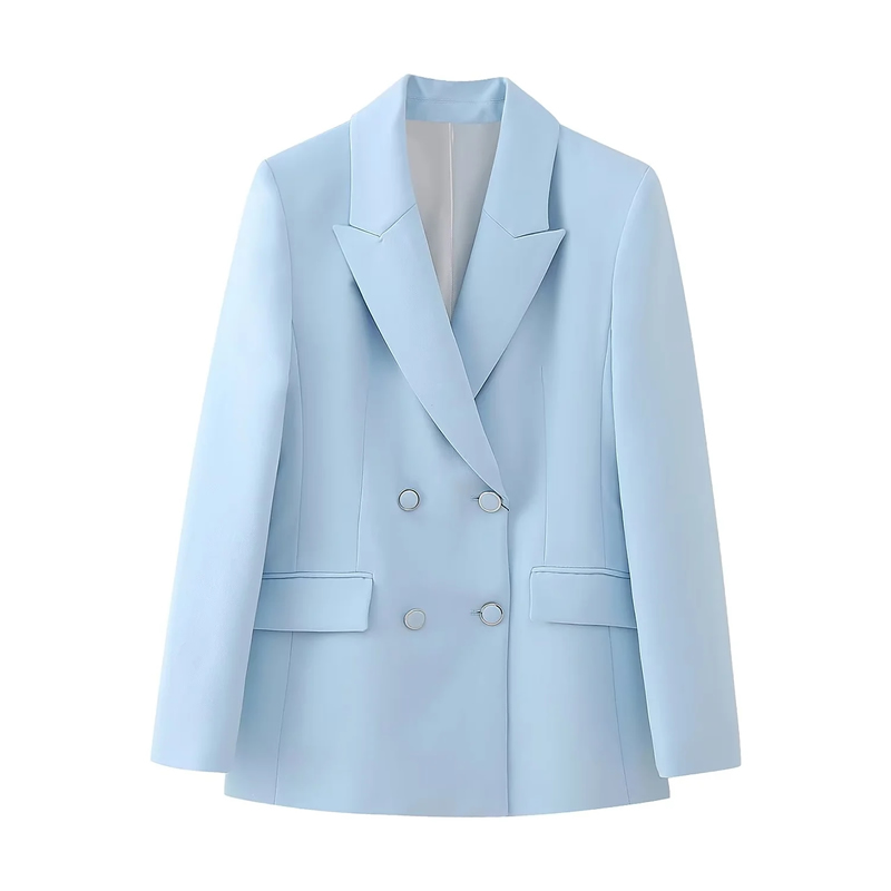 Fashion Blue Polyester Double-breasted Blazer,Suits