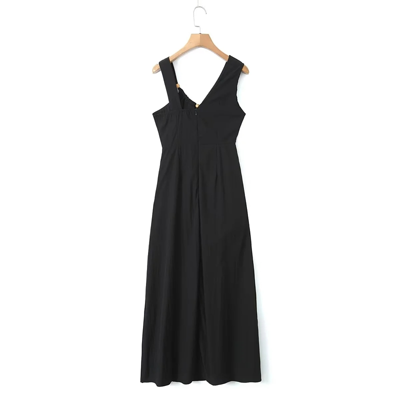 Fashion Black Polyester Pleated Sleeveless Long Skirt,Long Dress